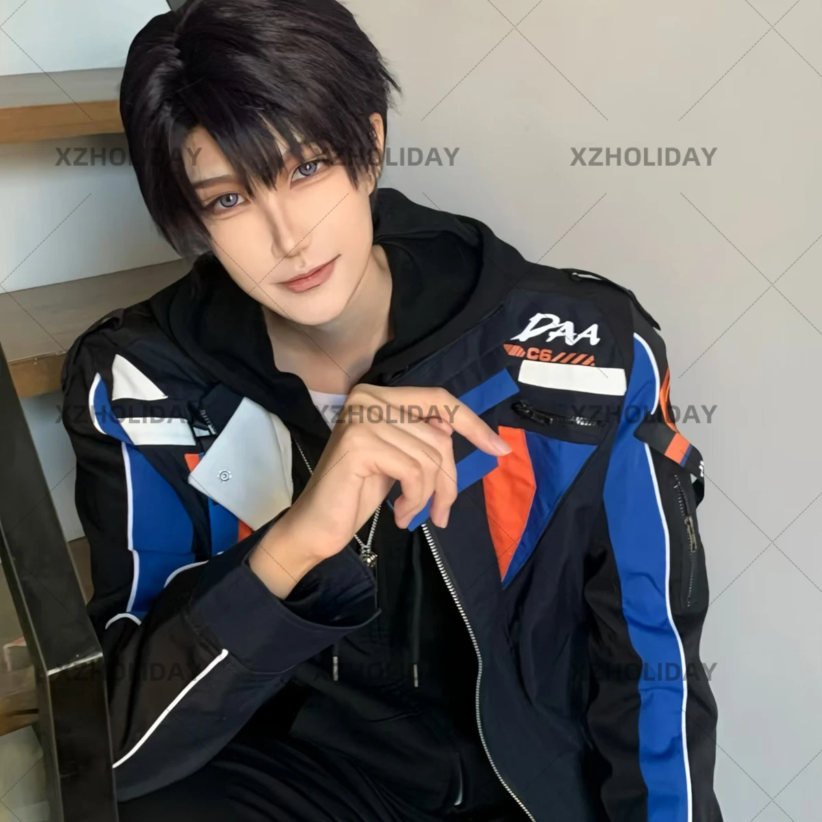 Game Love Caleb Cosplay Costume & Wig Set - Deep Space Flying Jacket Necklace Halloween Role Play 3