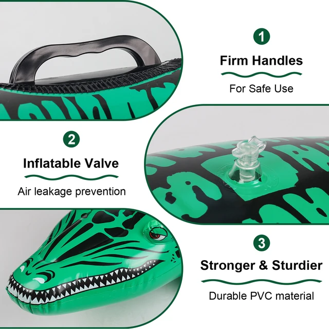 1PC Adventure-Ready Crocodile Inflatable Ride-on with Handles, Summer Thickened Pool Float for Kids & Adults, 3