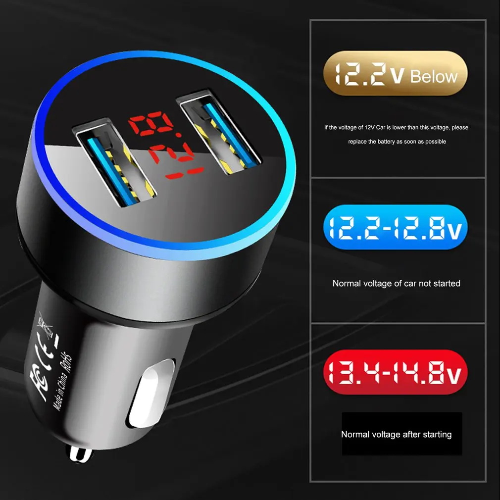 3.1a Dual Usb Car Charger With Led Display Universal Mobile Phone Car