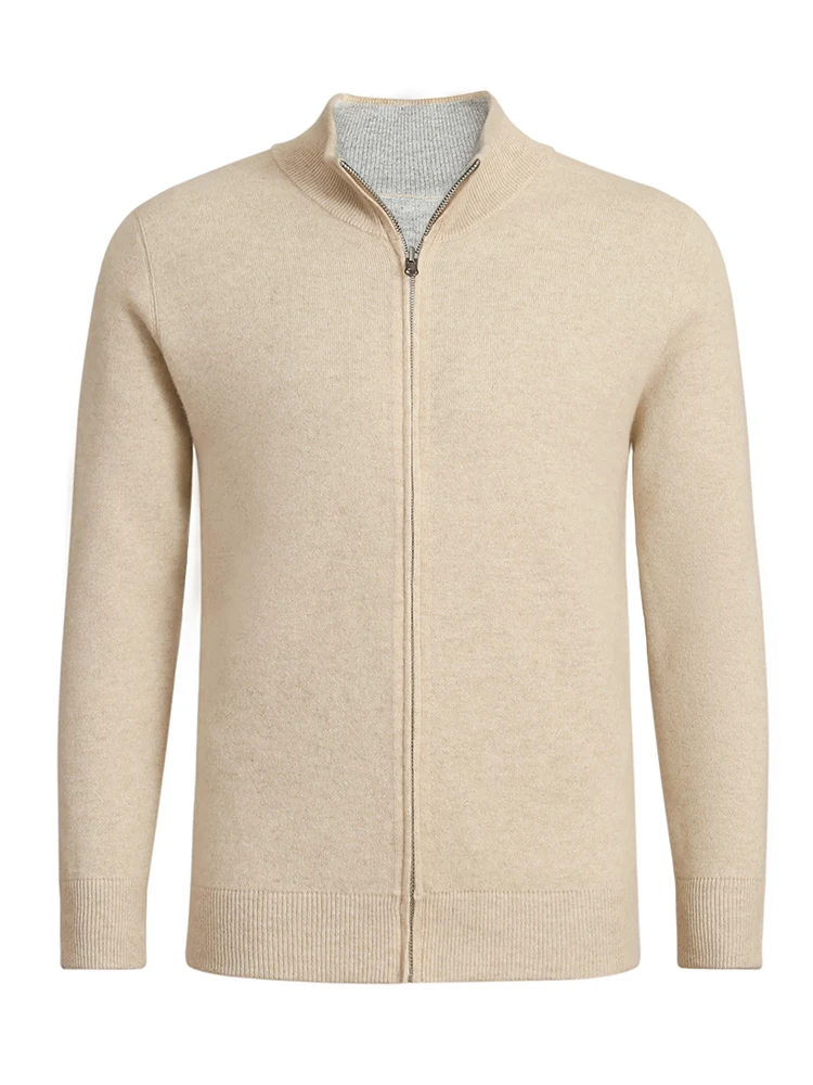 Men Cashmere Sweater Mock Neck Zipper Cardigan Autumn Winter Casual double-sided wearable Thick Cashmere Knit Jacket Coat