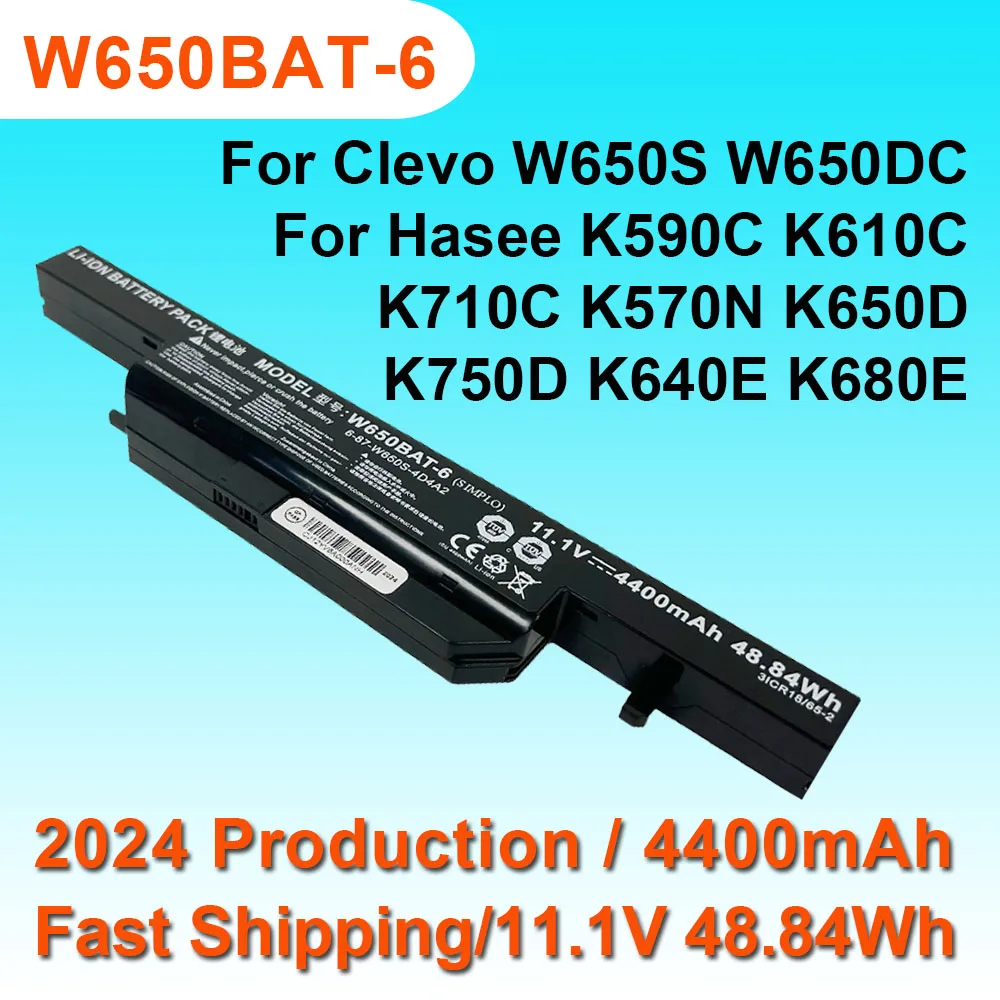 

W650BAT-6 Battery For Hasee K590C K610C K710C K570N K650D K750D K640E for CLEVO W650S W650DC Laptop 11.1V 48.84Wh 4400mAh