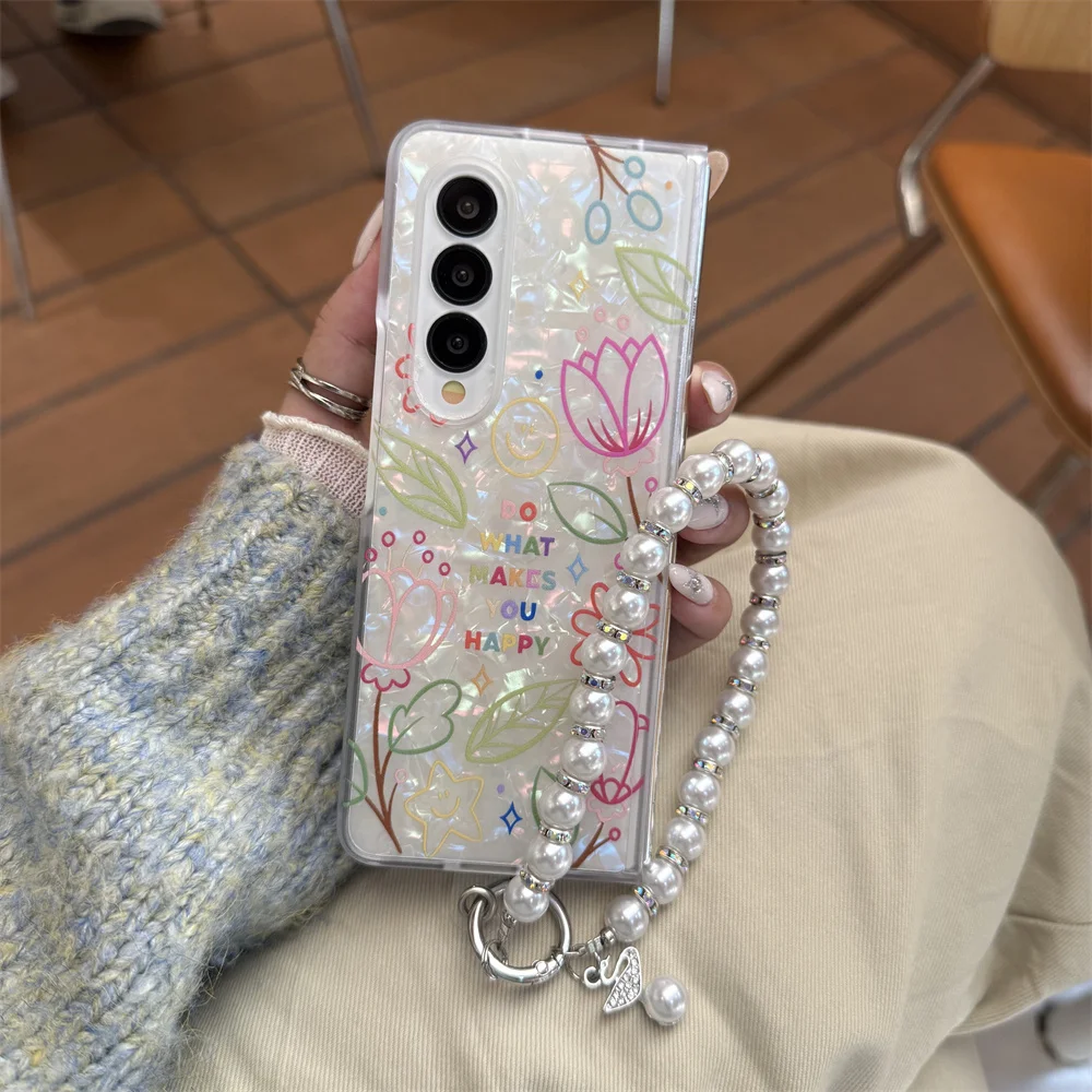 حافظة فاخرة على شكل قذيفة لامعة على شكل زهور لهاتف...