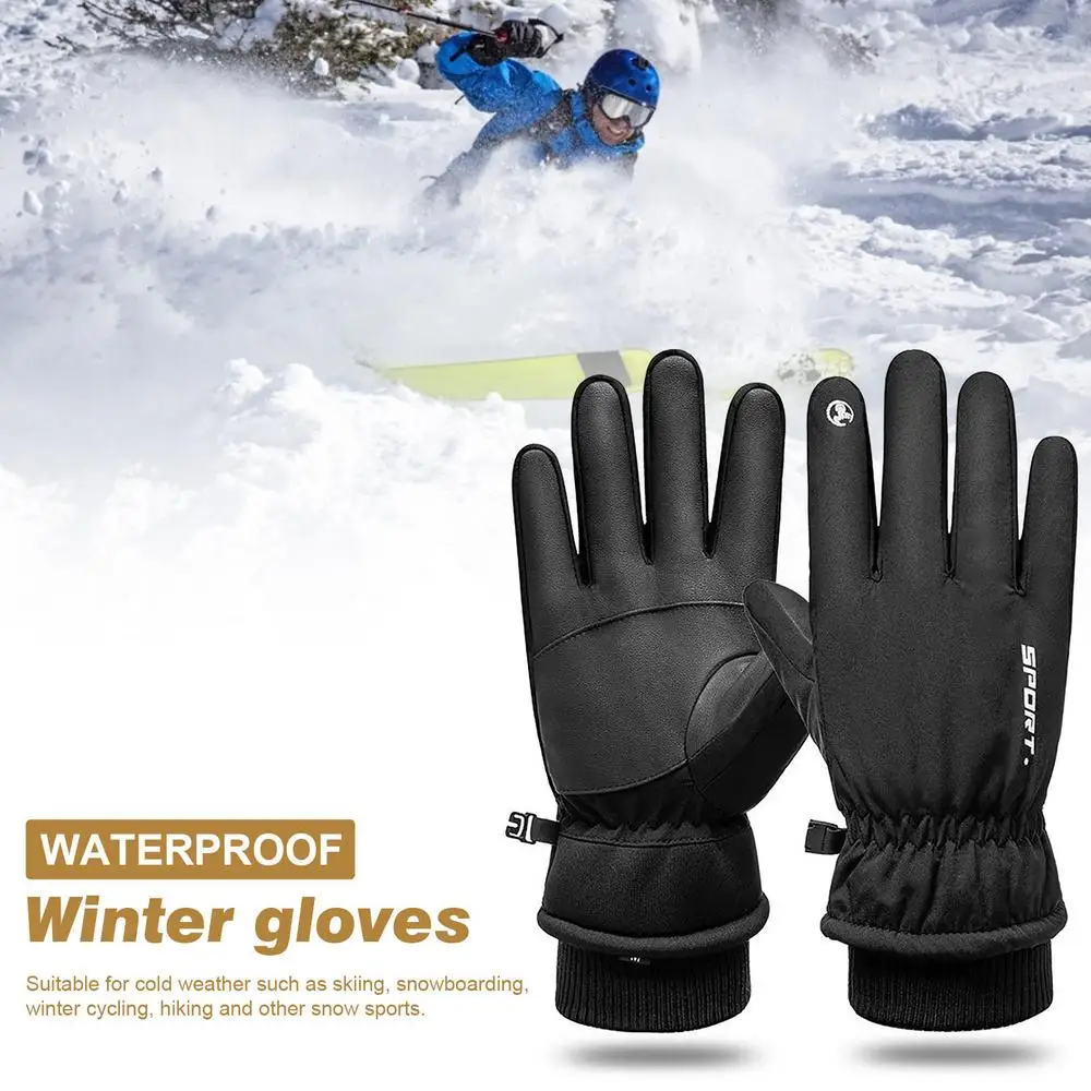 

Men Winter Waterproof Cycling Gloves Outdoor Sports Running Motorcycle Ski Touch Screen Fleece Gloves Non-slip Warm Full Fingers