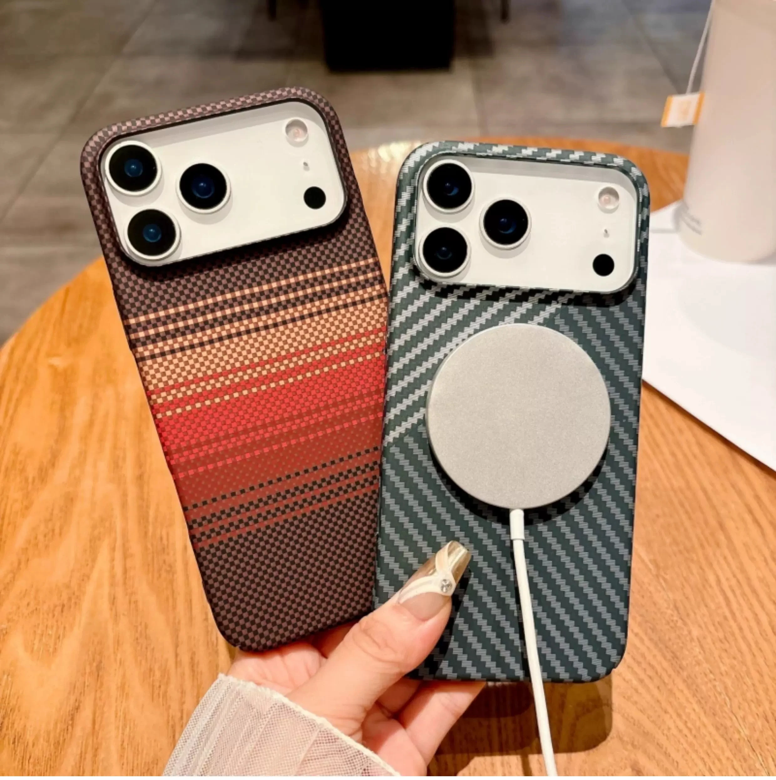 Carbon Fiber Abstract Geometric Alloy Armor Shockproof Case with MagSafe Compatibility