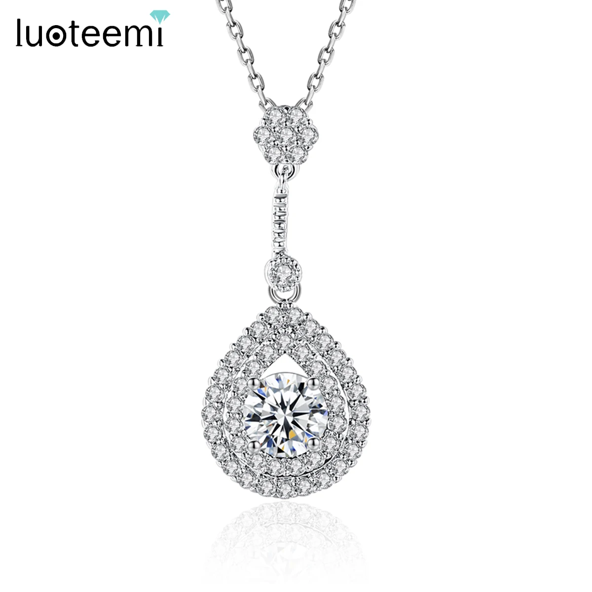 

LUOTEEMI Brand Waterdrop Cubic Zirconia Pendant Necklace for Women Wedding Bridal Fashion Crystal Necklace Friend Christmas Gift