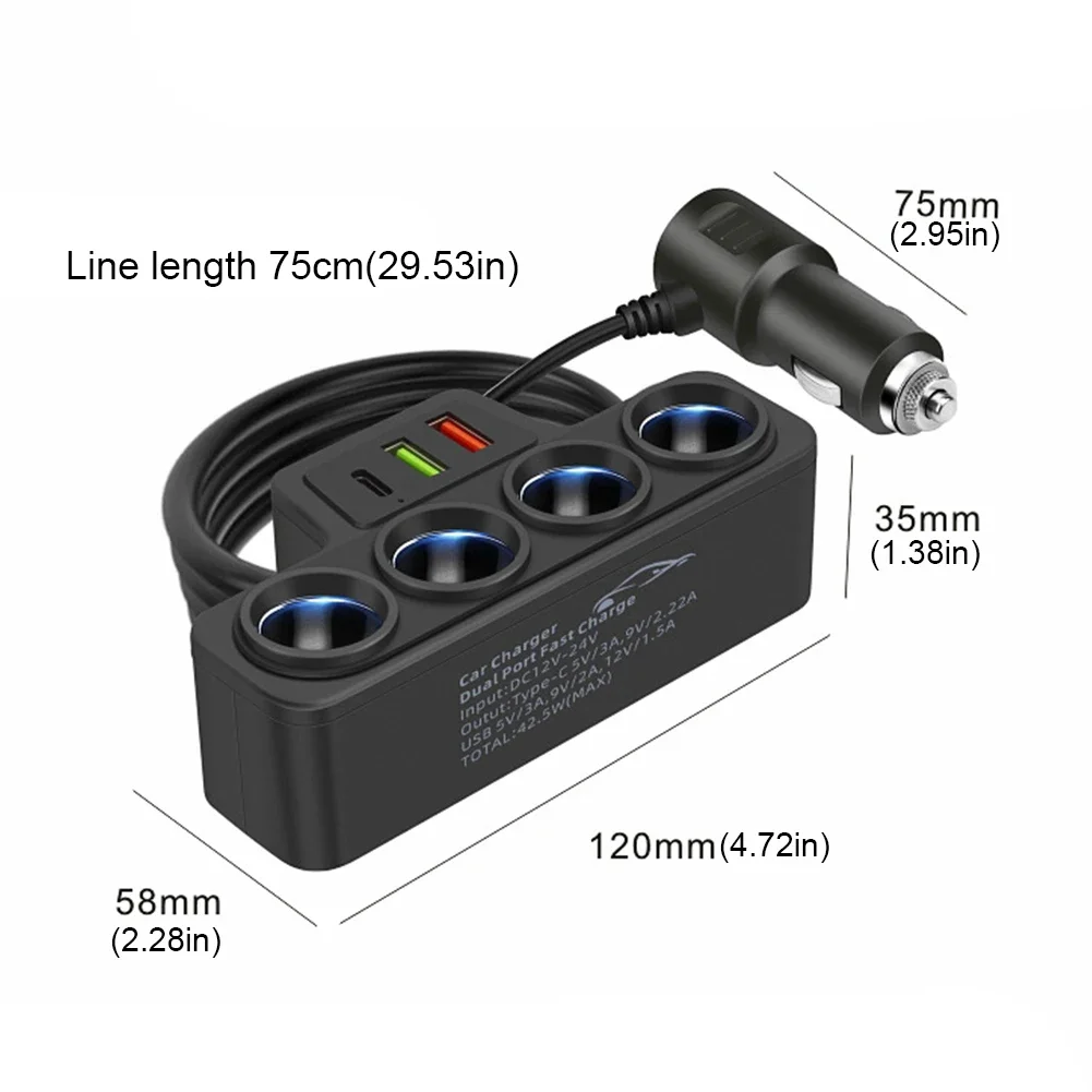 120W 차량용 휴대폰 충전기 시가 라이터 어댑터 PD 3.1A QC3.0 멀티 포트 고속 충전 USB 충전 소켓 분배기 플러그