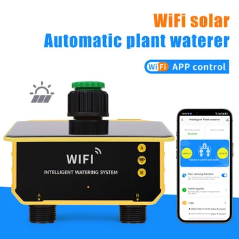1/2 Outlets Watering Timer Smart WiFi Irrigation Timing Controller Solar Charging Digital Sprinkler Timer Water Valve Controller 1