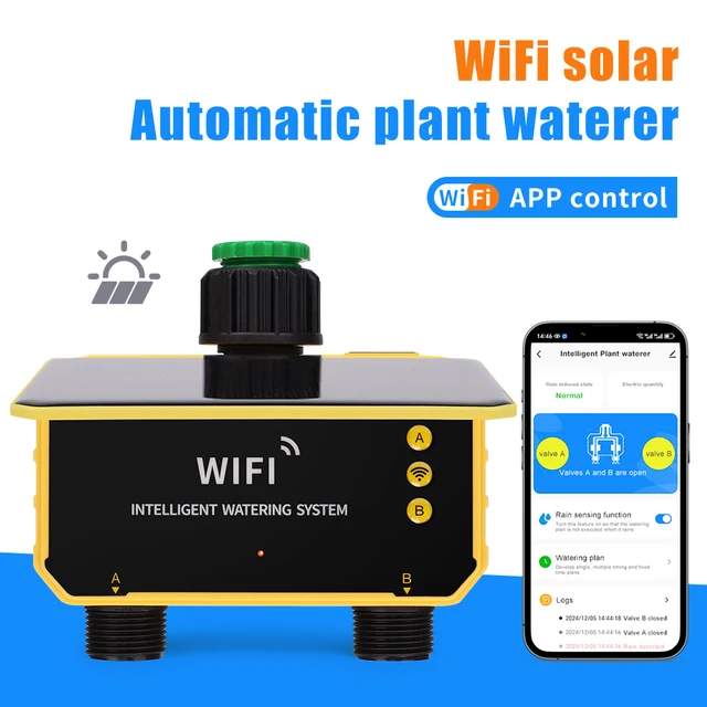 1/2 Outlets Watering Timer Smart WiFi Irrigation Timing Controller Solar Charging Digital Sprinkler Timer Water Valve Controller 1