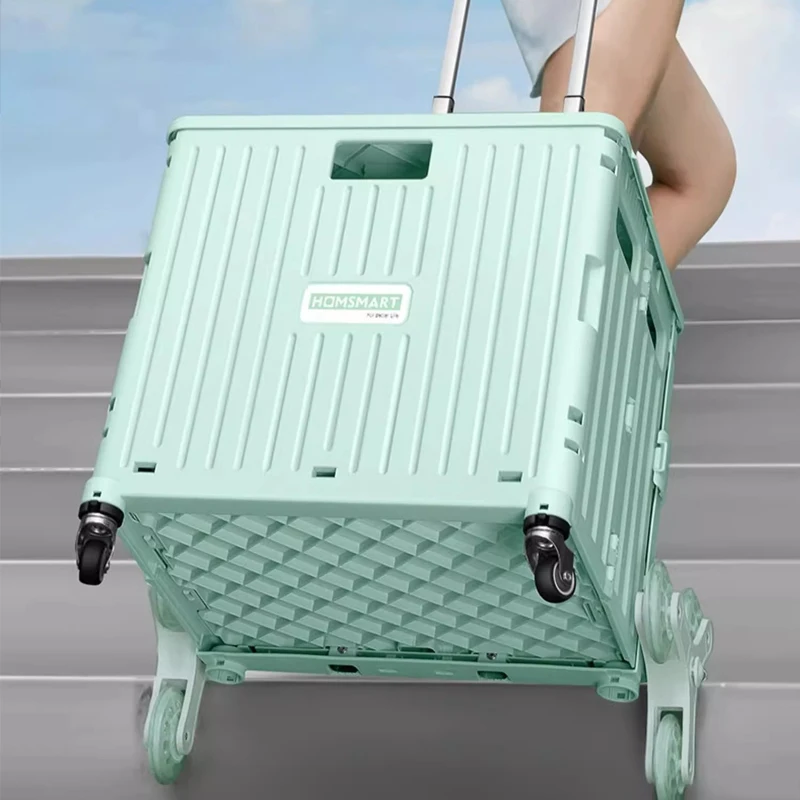Rolling Crate With Wheels Foldable Rolling Pull Crate Heavy Duty Storage Cart Outdoor Folding Portable Shopping Carts Hand Cart