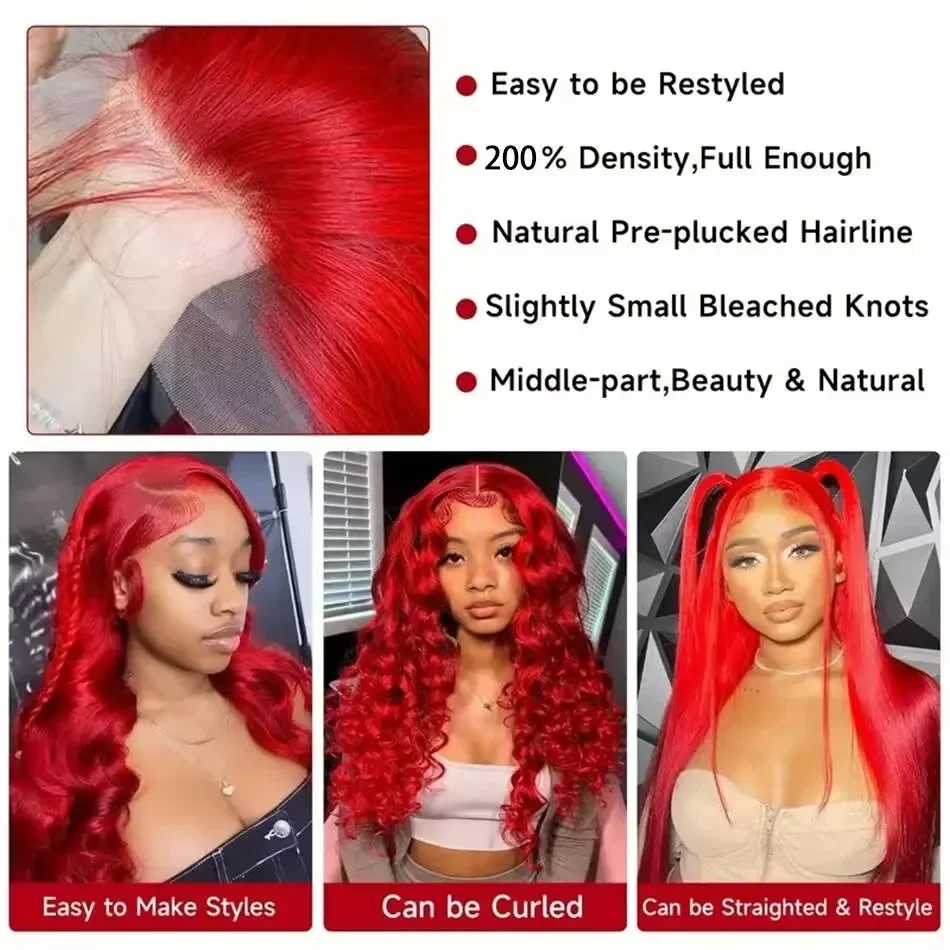 30 40 inch Hot Red 13x6 Hd Lace Frontal wigs Human Hair Wigs Brazilian Red Colored Body Wave 13x4 Lace Front Wig Wig For Women 5