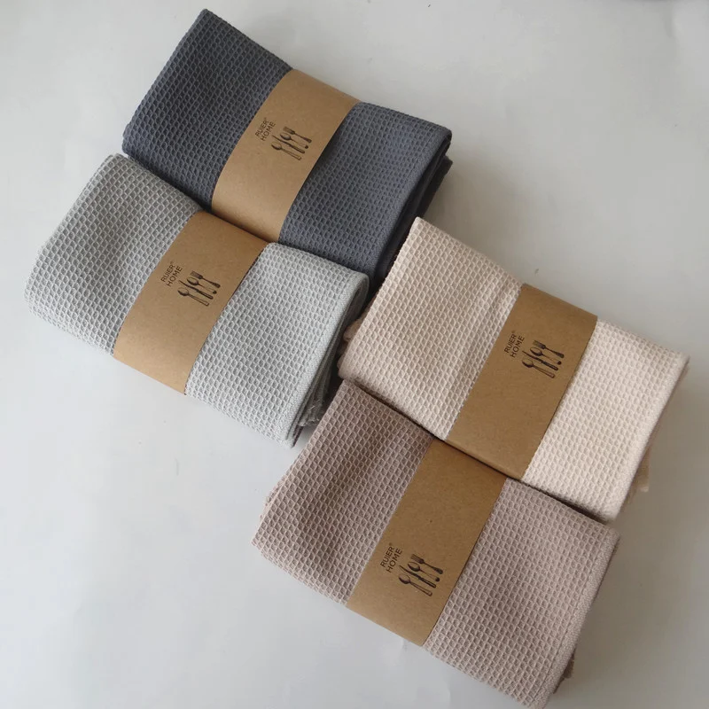 

45X65CM Japanese Waffle Tea Towel Pure Color Cotton Absorbent Kitchen Napkin Coffee Bar Superfine Fiber Cleaning Towel