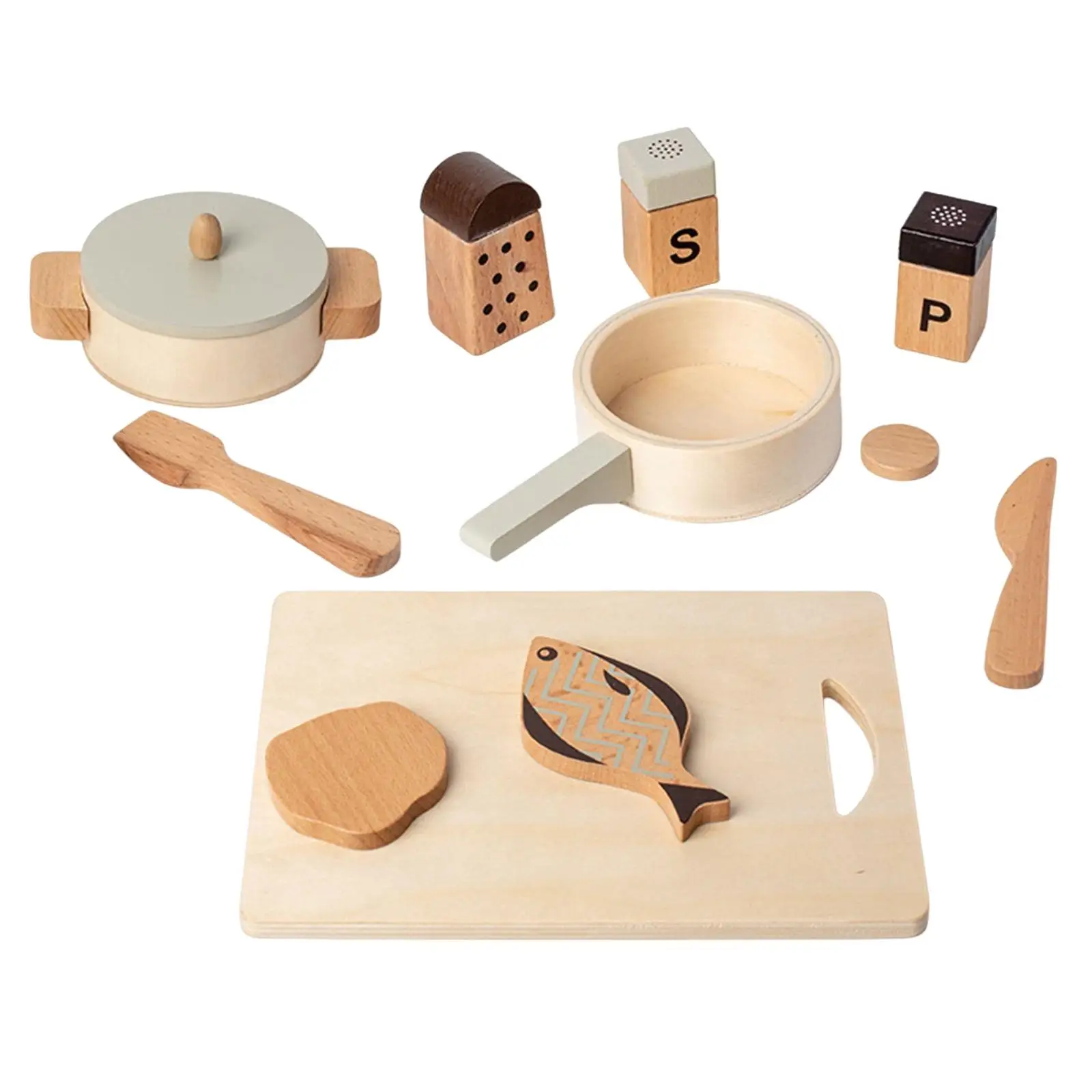 

Wooden Kitchen Playset Pretend Toy Set Chopping Board Pot Pan Mini Kitchen Cooking Gift for Toddlers Ages 3+ Children Kids