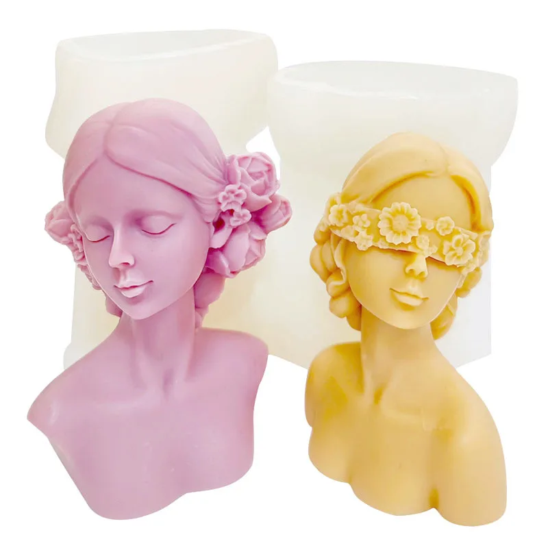 

Women Body Candle Silicone Mould Shy Blindfolded Female Plaster Resin Baking Mould Big Braided Rose Fragrance Portrait Ornament