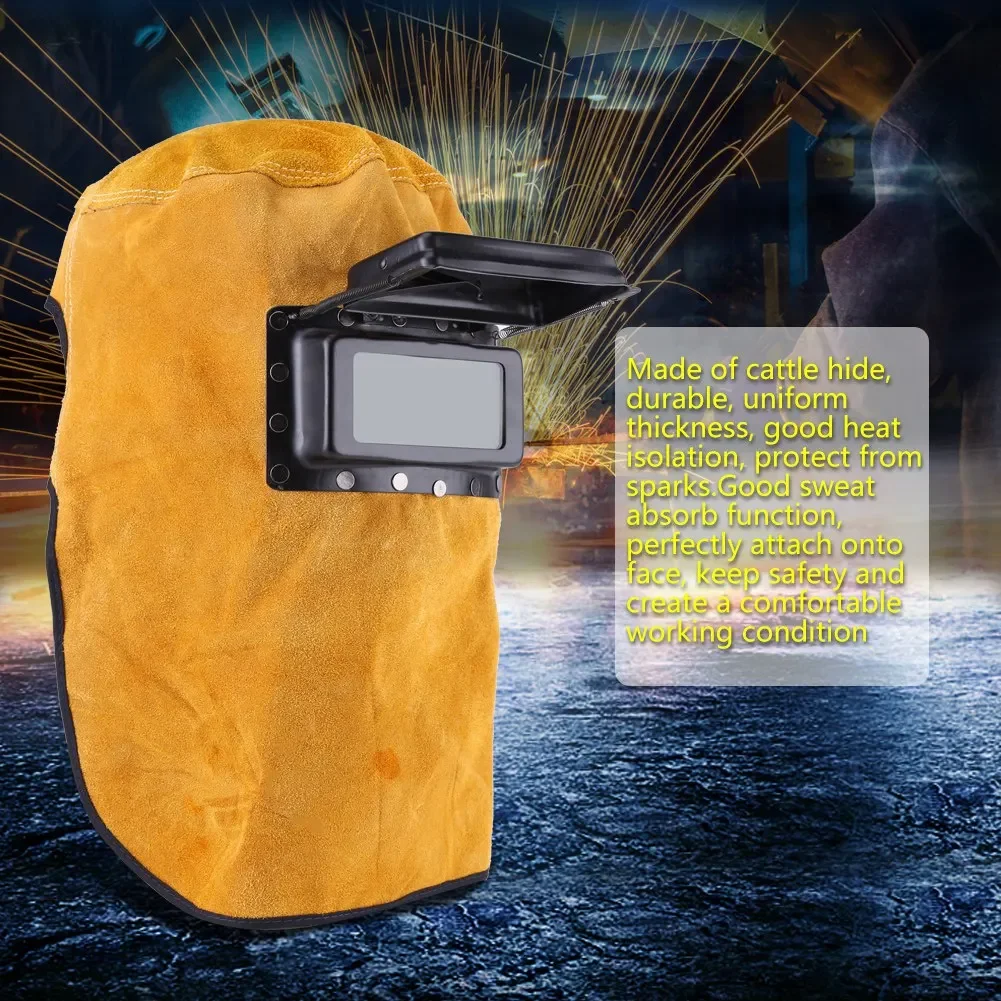 Nuova maschera per casco per saldatura traspirante resistente al calore con lente Maschera per saldatore Maschera per saldatura in pelle Occhiali Filtro Cappello protettivo маsku - immagine 2