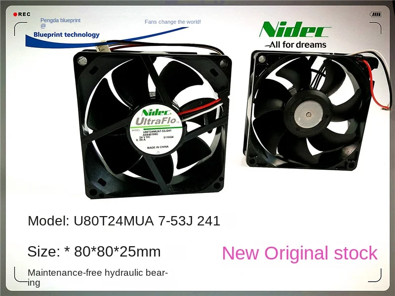 

New Nidec U80T24MUA7-53J241 8025 Hydraulic 8cm 24V Chassis Variable Frequency Cooling Fan 80*80*25MM