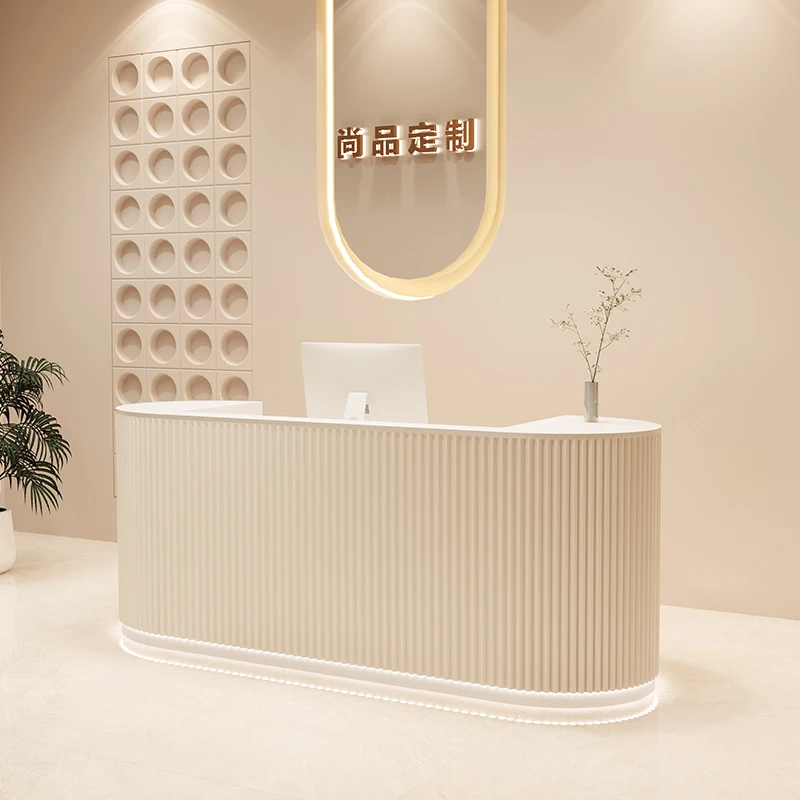 Luxury Cream Reception Desk Wind Cashier Bar Front Desk Reception Salon Shop Small Schreibtisch Commercial Furniture