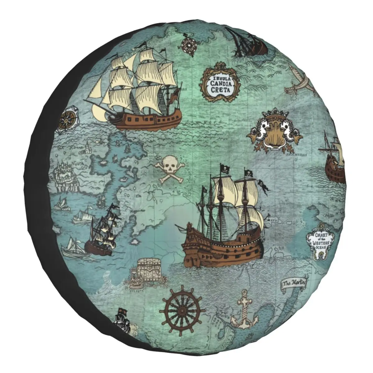 

Pirate Map Nautical Sea Print Spare Tire Cover for Honda CRV Skull Sailor 4WD 4x4 SUV Car Wheel Protector 14" 15" 16" 17" Inch