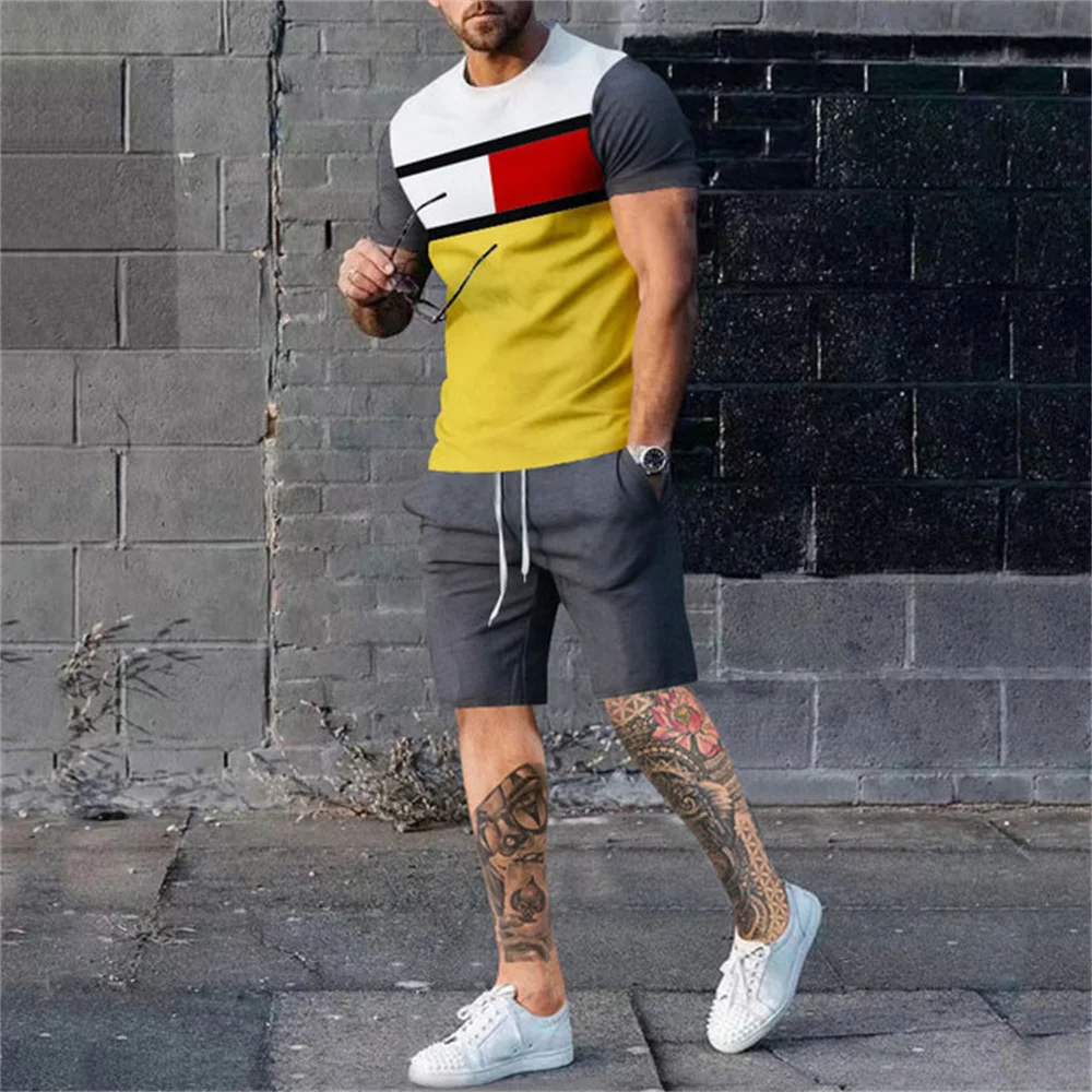 Oversized Men's Trend Casual Tracksuits 2024 3D Digital Print T-shirt Shorts Set 2 Piece Outfit New Summer European Jerseys 3