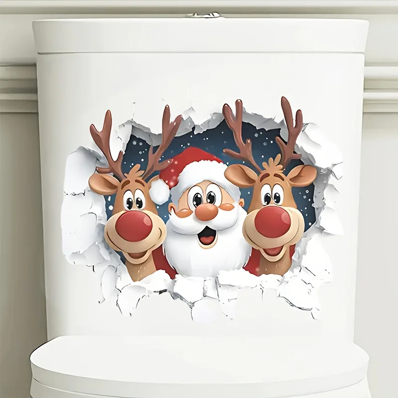 1PC Santa Claus Christmas Design Toilet Stickers Waterproof for Toilets and Bathrooms DIY Glass Window Universal Vinyl Decals