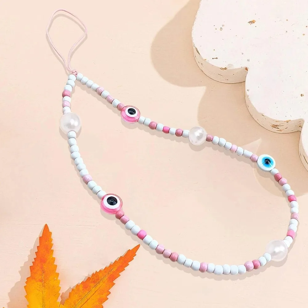 Devil Eye Blue Evil Eye Phone Chain Glass Rice Beads Vintage Phone Lanyard Pink Charm Fashion Cellulare Strap Girls Gift