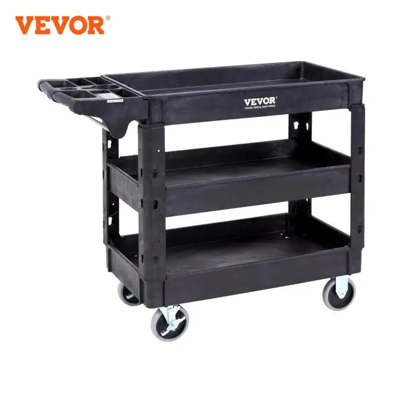 2/3 Shelf Utility Service Cart Heavy Duty with 360&deg; Swivel Wheels Ergonomic Storage Handle for Warehouse/Garage/Cleaning
