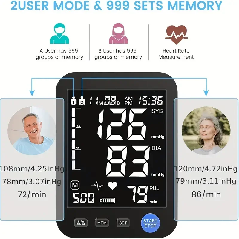 Home electronic arm blood pressure monitor 3.9 inch large backlight LCD voice Bluetooth blood pressure automatic measuring