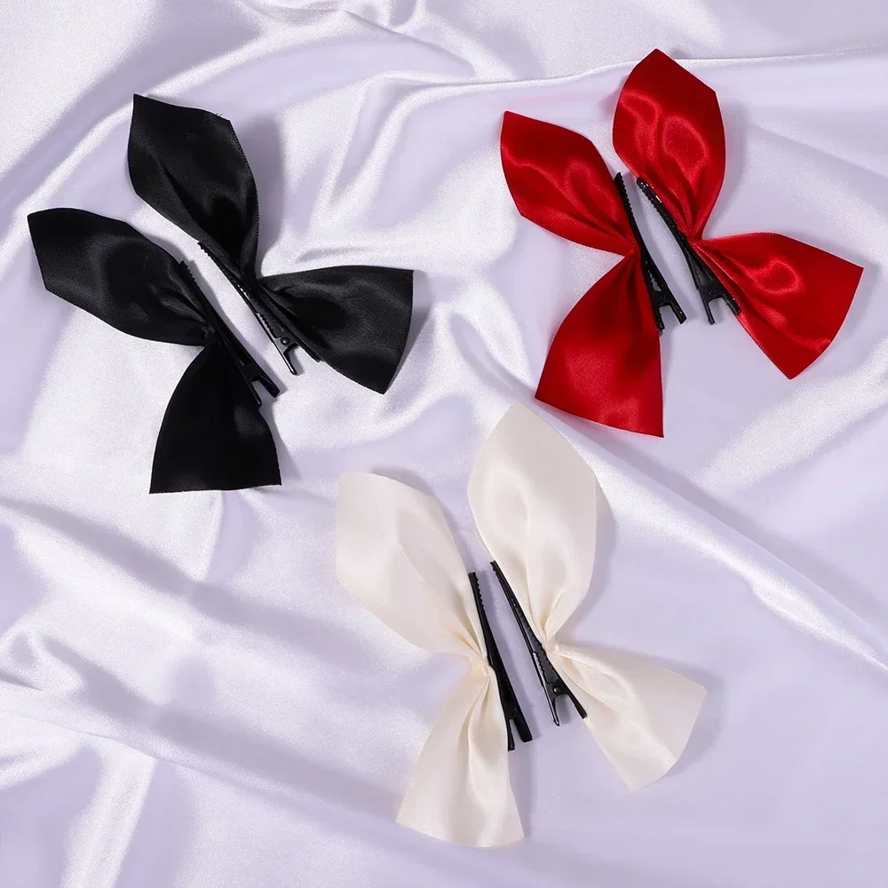 2pcs/sets Vintage Ribbon Hair Bows - Black White Bowknot Hair Clips for Women Girls, Cute Side Barrettes Headdress Accessories