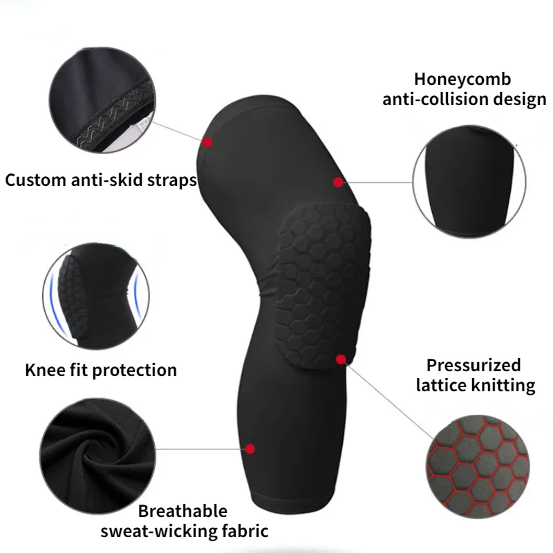 Basketball Knee Pads Running Protector Compression Sleeves Honeycomb Foam Brace Volleyball Sports Support Fitness Gear Knee Support Knee Brace
