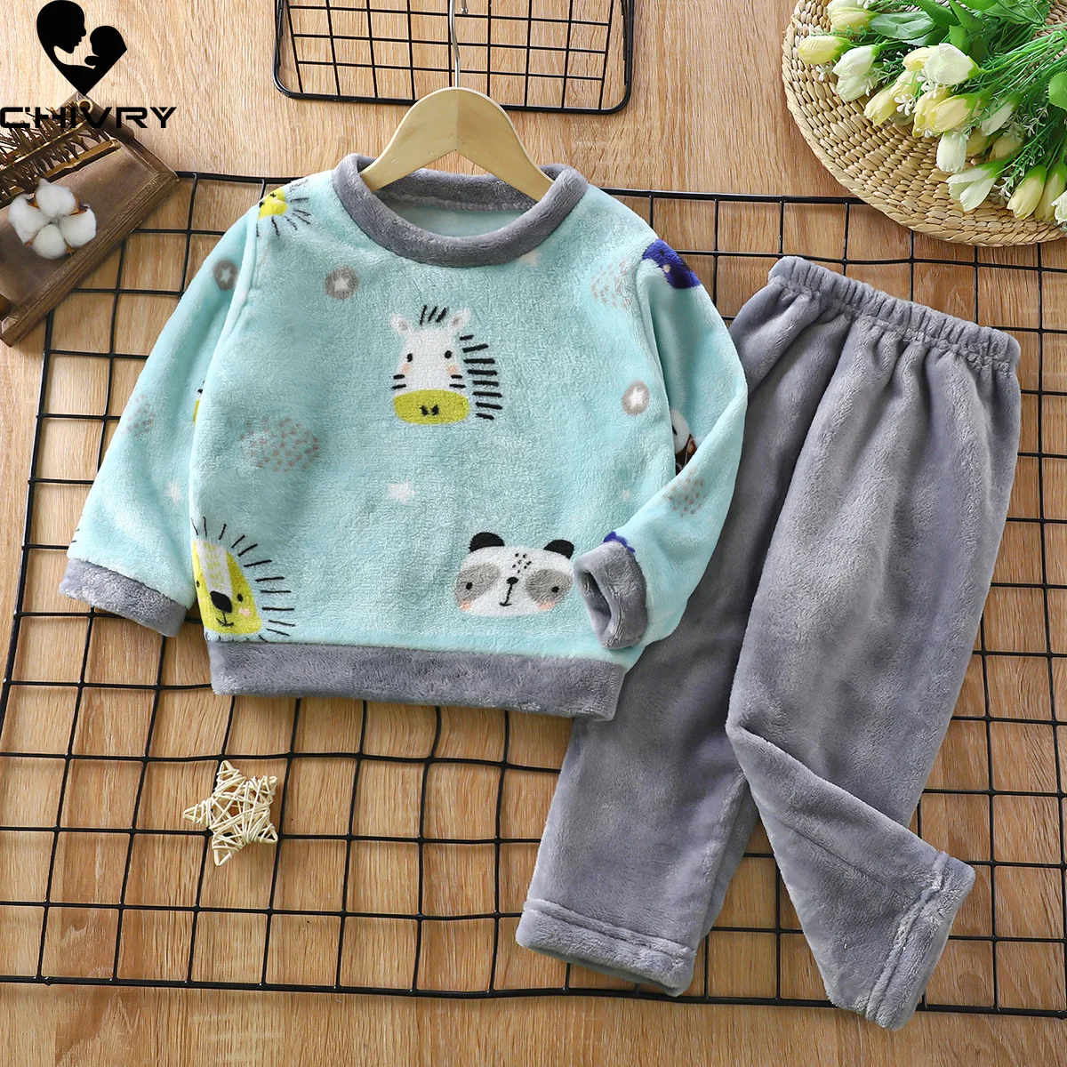 

New 2023 Autumn Winter Kids Thick Warm Flannel Pajamas Baby Boys Girls Cartoon Long Sleeve O-neck Clothes Sets Sleepwear Pyjamas