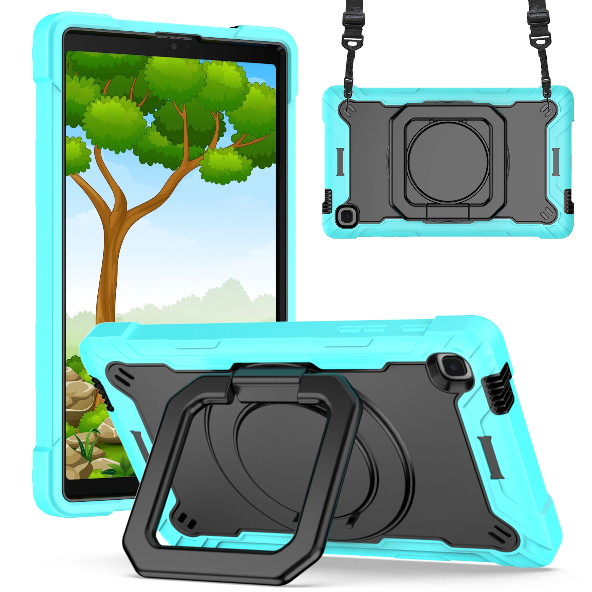 Enhanced Shockproof Tablet Case with 360° Rotatable Stand & Strap