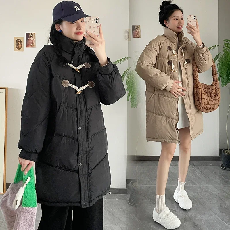 Winter Maternity Coats Fashion Long Sleeve Turtleneck Thick Warm Pregnant Woman Cotton Outerwear Plus Size Pregnancy Long Jacket