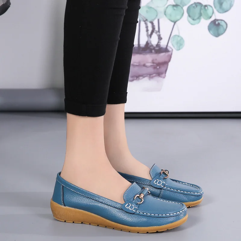 New Big Sizes Genuine leather Soft Casual Metal Shoes For Women Flat Platform Chaussure Femme Ladies Trainers Zapatos Mujer