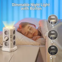 อุปกรณ์ป้องกันไฟกระชากหลายช่อง, 4000W, 16A, พร้อม USB A 2 พอร์ตและพอร์ต USB C 2 พอร์ต, สายต่อยาว 2 ม., รุ่นสีเทาพร้อมไฟกลางคืน 5