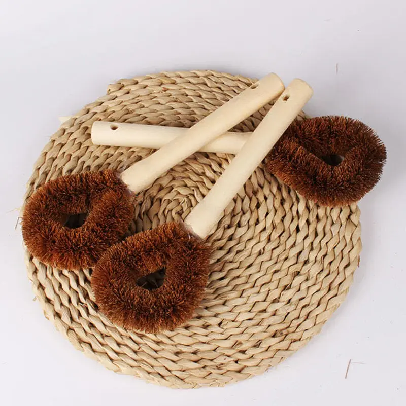 

Natural Coconut Brown Non-stick Oil Wooden Long Handle Pot Brush Dish Washing Oil Cleaning Brush Can Hang Type Brush