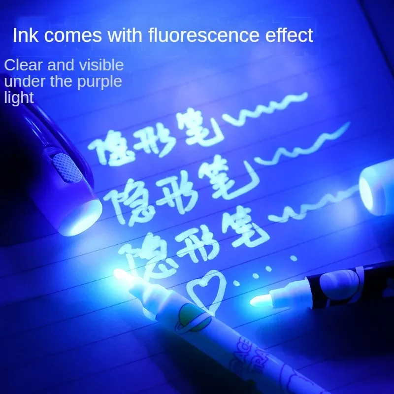 4pcs Cute 2in1 Magic Invisible Highlighter Pen with UV Light Painting Markers Invisible Ink Fluorescence for Kid Gift Spy Game