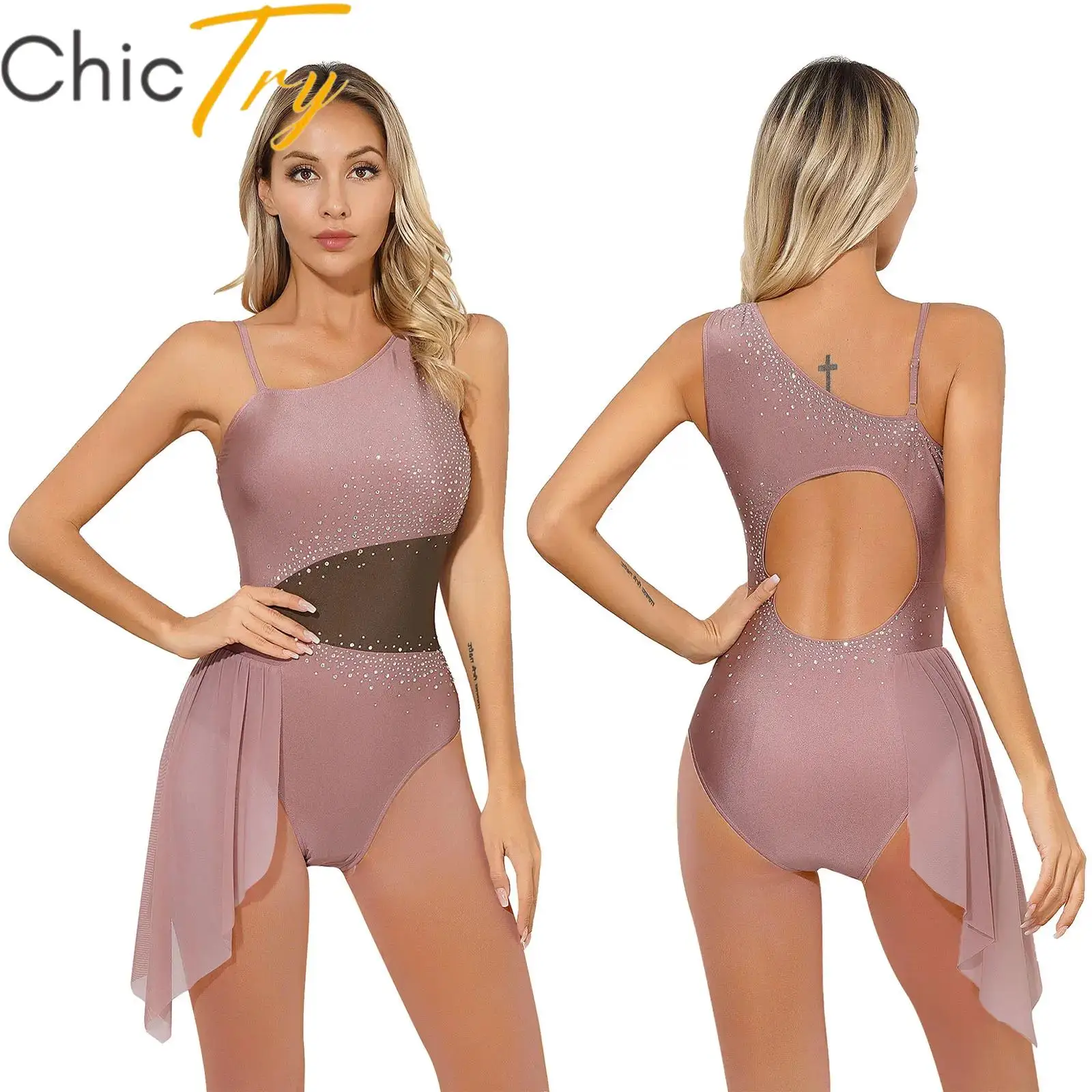 

Womens Adults Lyrical Ballet Dance Leotard Flowy Sleeveless Halter Neck Dress Modern Contemporary Lyrical Dancewear Costumes