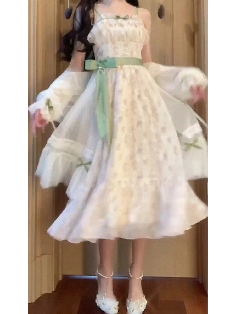 

2023 Summer Elegant Vintage Midi Dress Women Even Party Formal Dress Office Lady Casual Beach Style 2 Piece Dress Set Korea Chic