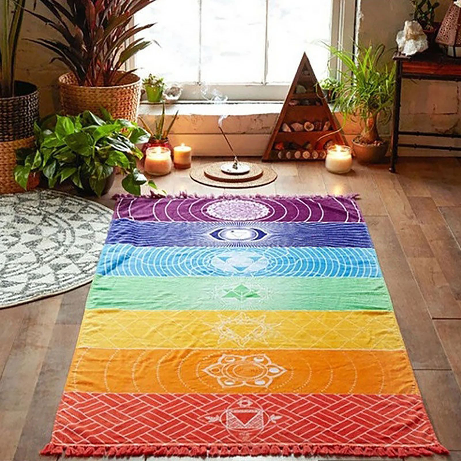 Rainbow Boho Beach Mat Mandala Blanket Striped Wall Hanging Tapestry Scarf Yoga Mat PRE Tapestries for tapestry decorations