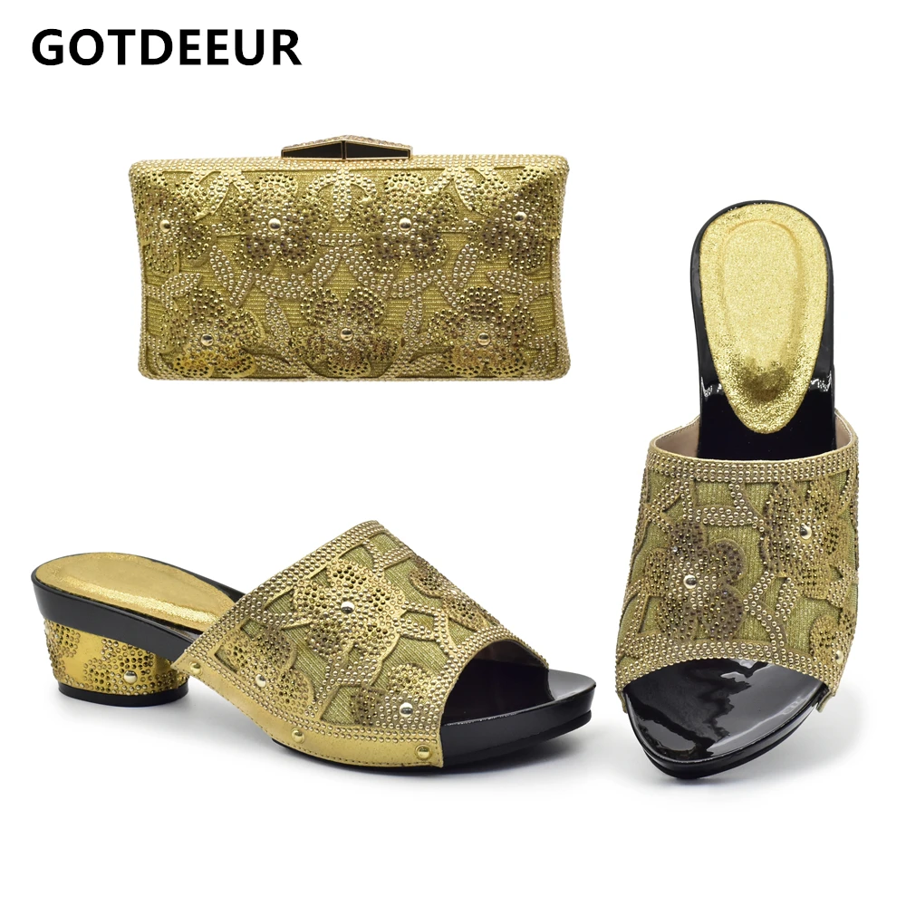 

Gold Color Italian Ladies Shoe and Bag Set Decorated with Rhinestone Matching Italian Shoe and Bag Set Shoe and Bag Set New 2023