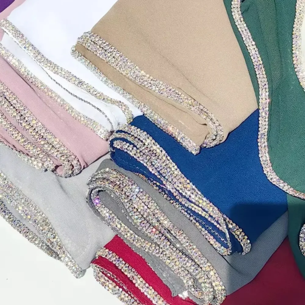 تصميم جديد الملايو مشرق الماس الجانب الشيفون الحجاب بلون مسلم موضة الحجاب الأفريقي رئيس التفاف للنساء لامعة عمامة