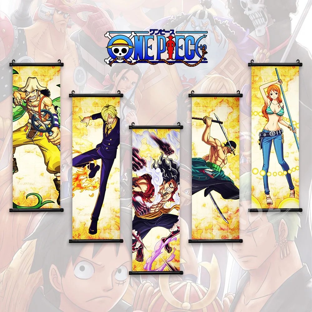 

One Piece Anime Home Decoration Wall Art Hanging Painting Scroll Picture Canvas Poster Vintage Portgas·D·Ace Luffy warm blood