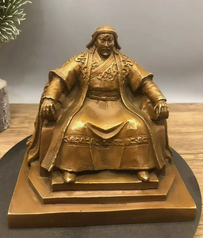 Famous historical Mongolian figure Genghis Khan Statue Bronze Carved 15cm 5