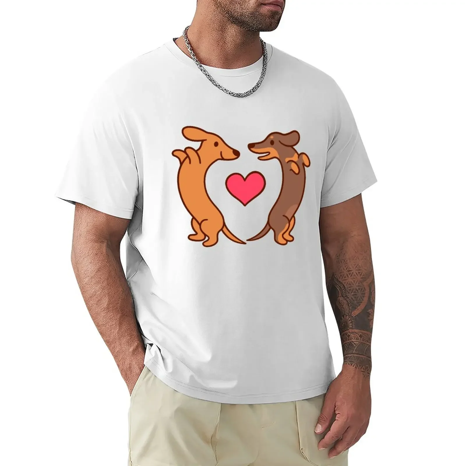 

Cute cartoon dachshunds in love T-Shirt plus size tops quick drying workout shirts for men