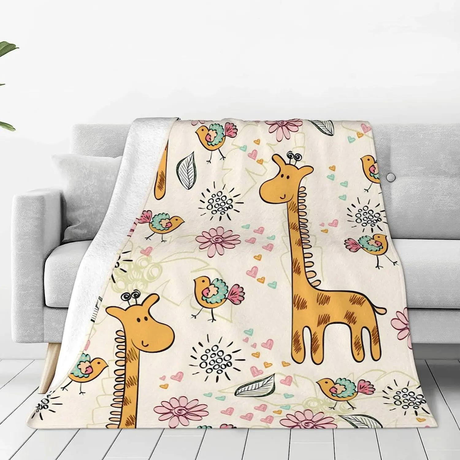 BlanketCartoonBabyGiraffesFlannelBlanketsLightweightSoftFuzzy
