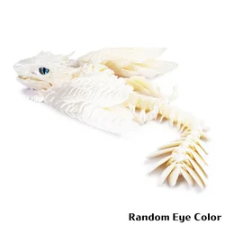 3D Printed Feathered Wyvern Dragon Figurine - Multi - Joint Movable Home Decor Ornament - 22cm (White)