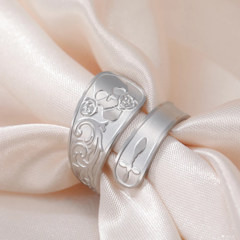 Dawapara Retro Schädel Ringe Gothic Einstellbare Rose Blume Löffel Ringe Halloween Schmuck Geschenke Edelstahl Schmuck – Detail 13