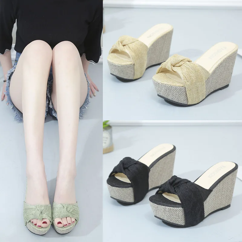 

Шлепанцы женские с бантом-бабочкой, мягкие туфли на танкетке, низкий каблук, сланцы, платформа, удобные тапочки для девушек, лето 2023