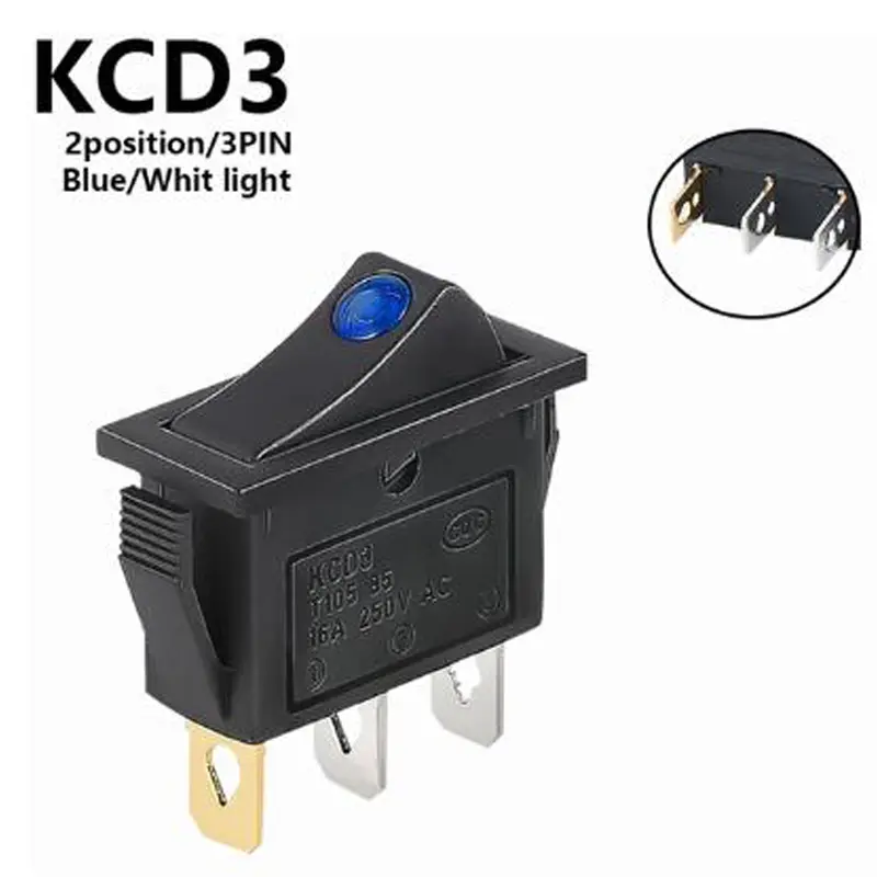 1PCS KCD3 Rocker Switch ON-OFF ON-OFF-ON 2 Position 3Pins Electrical equipment With Light Power Switch 16A 250V / 20A 125V AC - Image 7