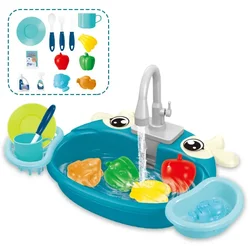 Ultimate Kids Kitchen Sink Playset with Running Water - Pretend Play Fun (Blue Green)
