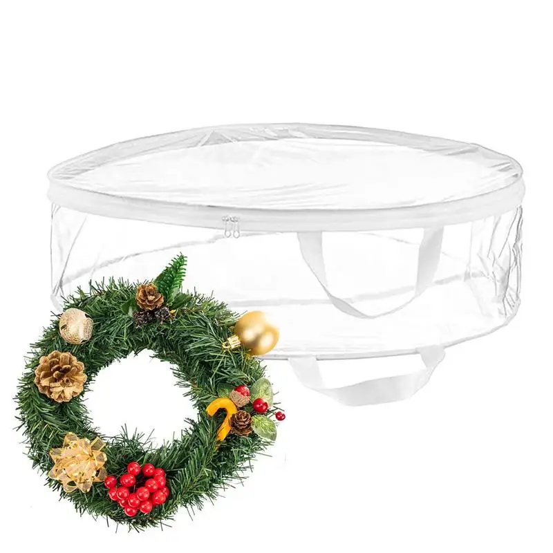 

Christmas Wreath Storage Bag Clear Round Dual Zipper Storage Holder For Xmas Home Garland Zippered Bag For Christmas Decorations